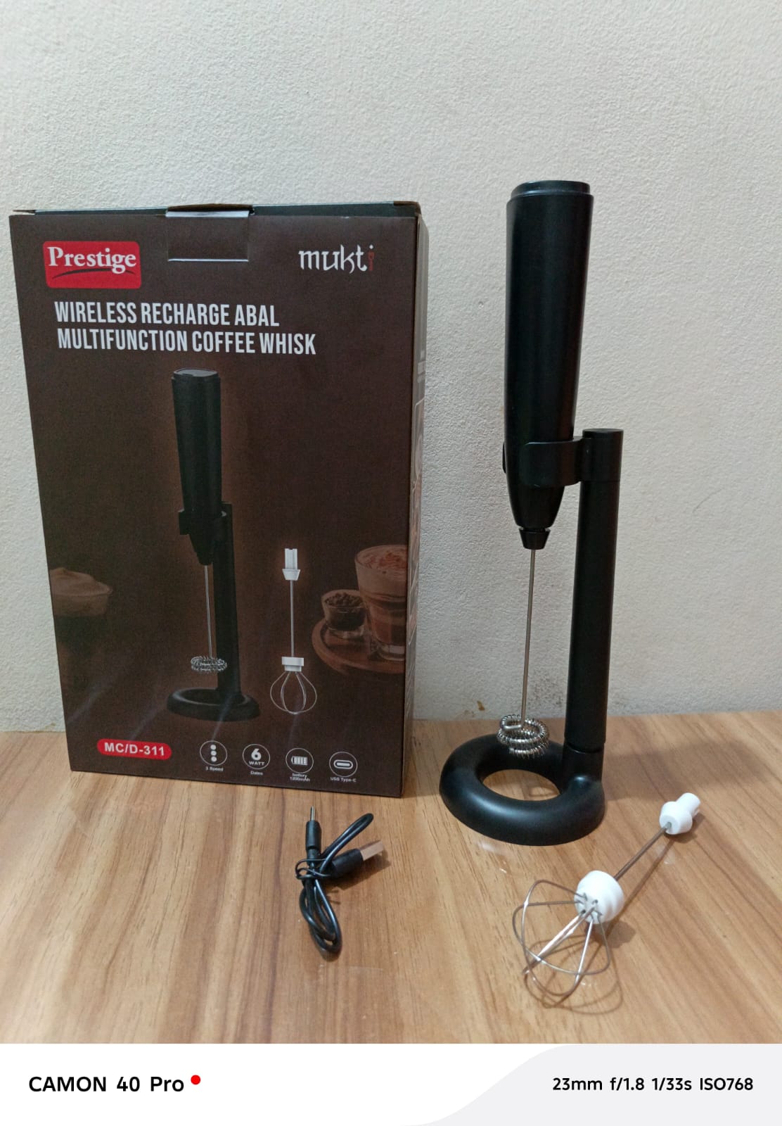 Prestige Rechargeable Coffee Mixer with Stand
